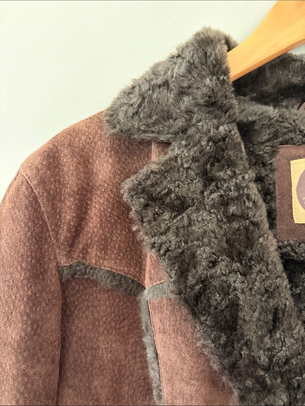 Vintage Giacca Leather Coat Faux Shearling Detail Medium Brown Penny Lane - Picture 7 of 13